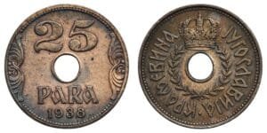 YUGOSLAVIA 25 para 1938 VF