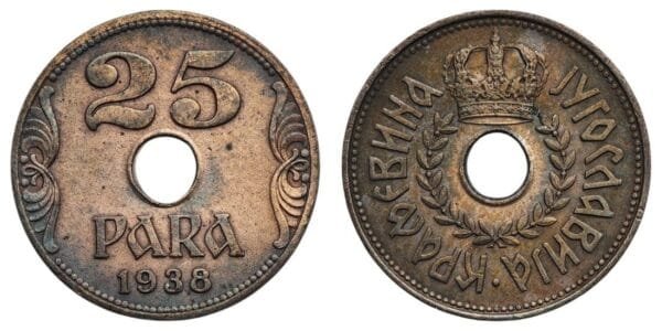 YUGOSLAVIA 25 para 1938 VF