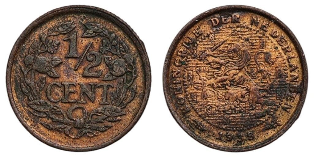 NETHERLANDS 1/2 cent 1938 VF+