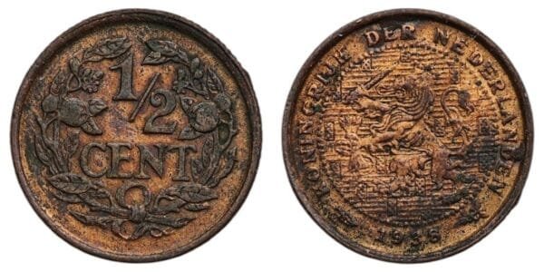 NETHERLANDS 1/2 cent 1938 VF+