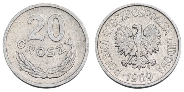 POLAND 20 groszy 1969 VF
