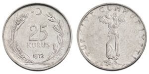 TURKEY 25 kurus 1973 VF