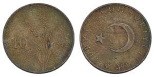 TURKEY 10 kurus 1974 VF