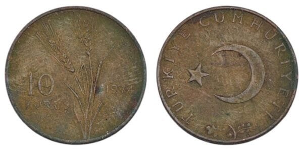 TURKEY 10 kurus 1974 VF