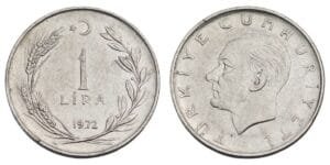 TURKEY 1 lira 1972 VF