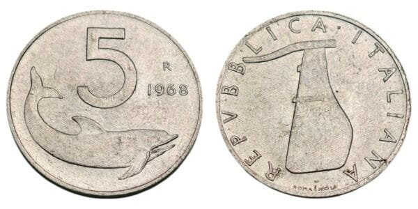 ITALY 5 lire 1968 XF+