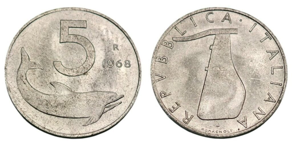 ITALY 5 lire 1968 XF+