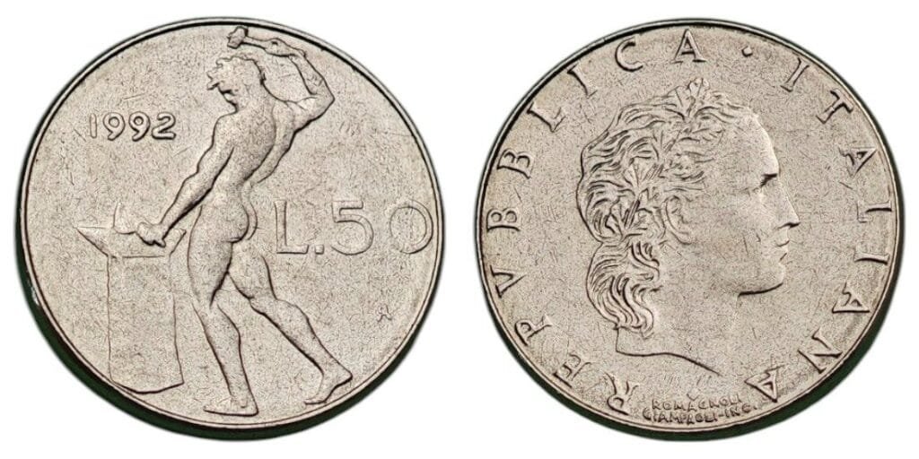 ITALY 50 lire 1992 XF