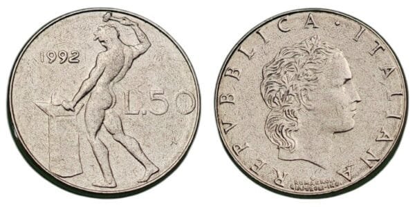 ITALY 50 lire 1992 XF