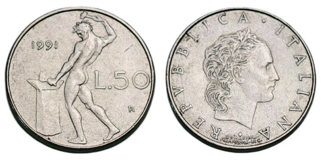 ITALY 50 lire 1991 XF