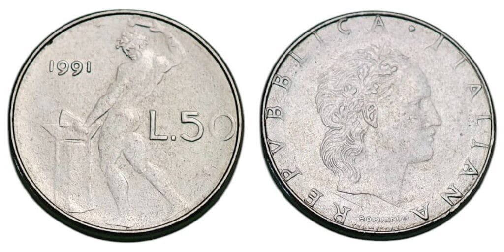 ITALY 50 lire 1991 XF