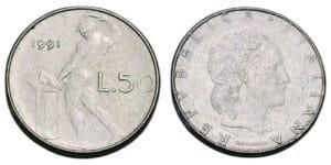 ITALY 50 lire 1991 XF