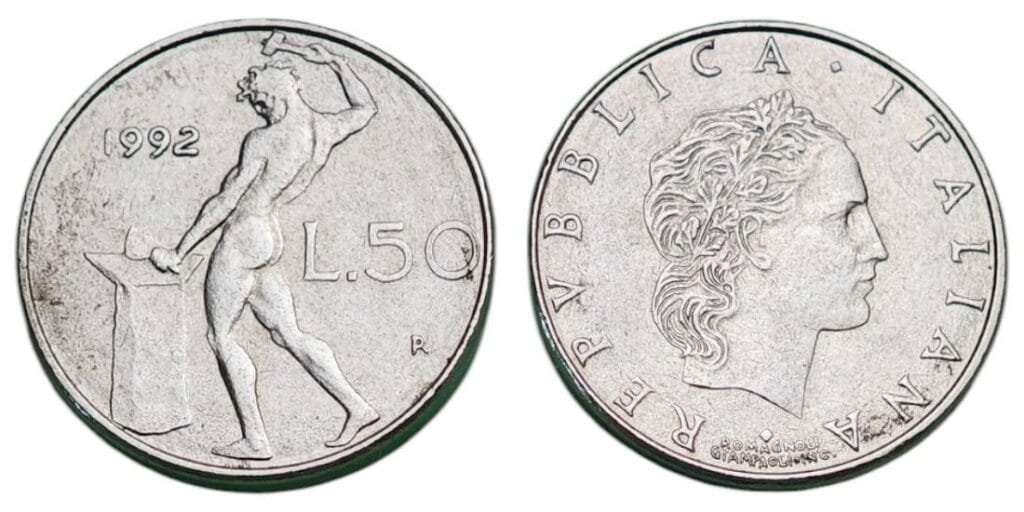 ITALY 50 lire 1992 XF