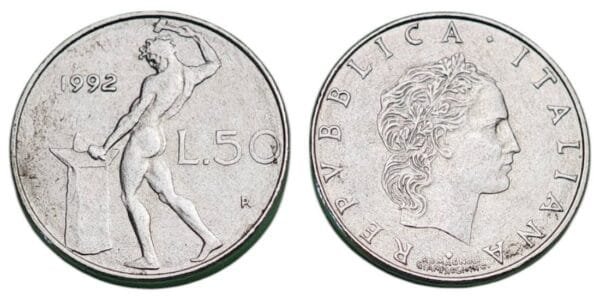 ITALY 50 lire 1992 XF