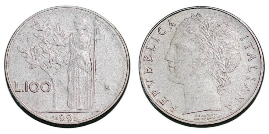ITALERIja 100 lira 1991 XF