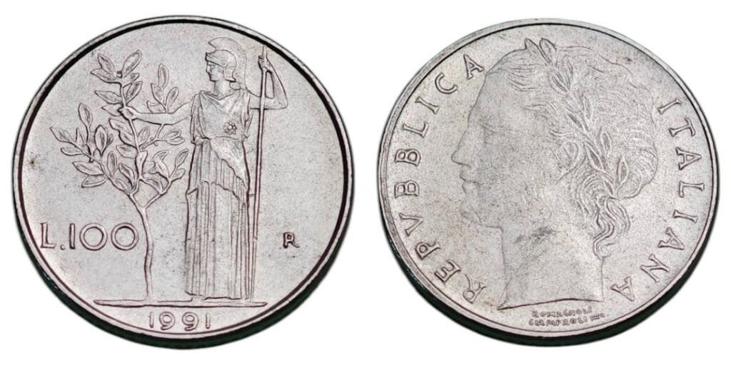 ITALERIja 100 lira 1991 XF