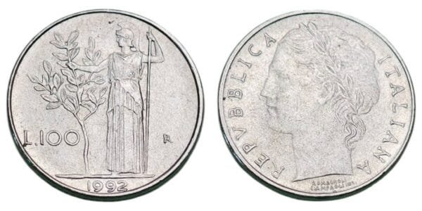 ITALY 100 lire 1992 XF