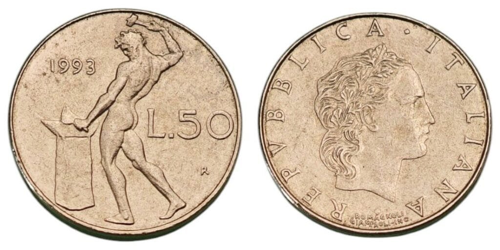 ITALY 50 lire 1993 XF