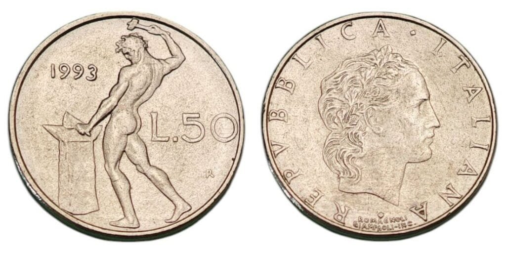ITALY 50 lire 1993 XF