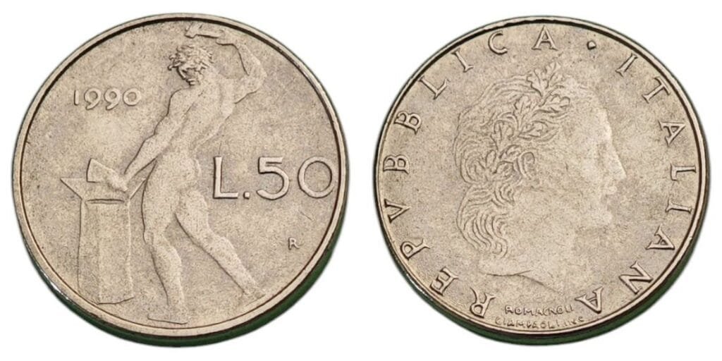 ITALY 50 lire 1990 XF