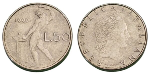 ITALY 50 lire 1990 XF