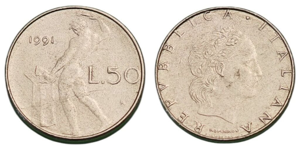 ITALY 50 lire 1991 XF