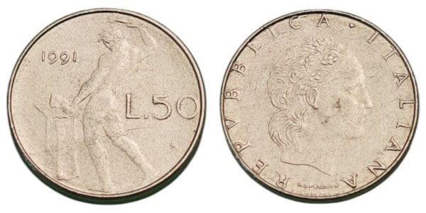 ITALY 50 lire 1991 XF
