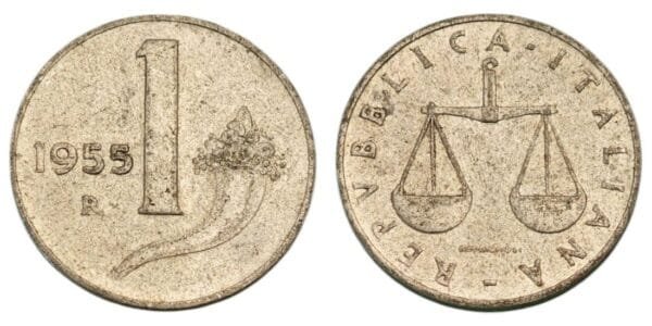 ITALY 1 lira 1955 VF