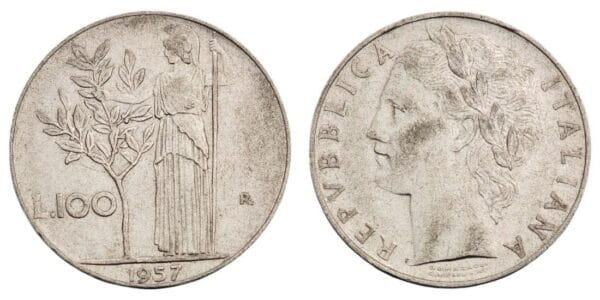 ITALY 100 lire 1957 VF