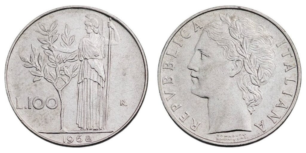 ITALY 100 lire 1968 VF