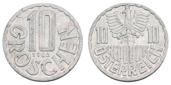 AUSTRIA 10 groschen 1962 VF