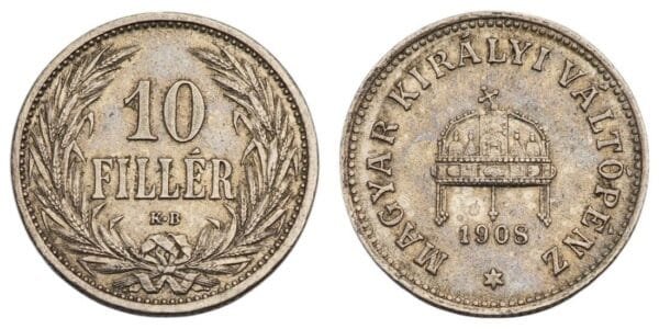 HUNGARY 10 filler 1908 VF+