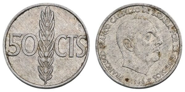 SPAIN 50 centimos 1966 VF