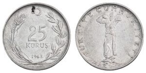 TURKEY 25 kurus 1968 VF