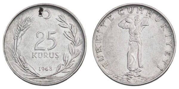 TURKEY 25 kurus 1968 VF