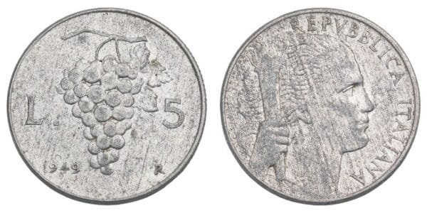 ITALY 5 lire 1949 VF