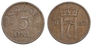 NORWAY 5 ore 1957 VF