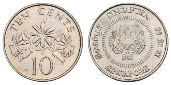 SINGAPORE 10 cents 1988 XF