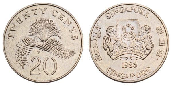 SINGAPORE 20 cents 1986 XF