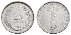 TURKEY 25 kurus 1969 XF