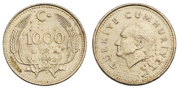 TURKEY 1000 lira 1990 XF