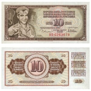YUGOSLAVIA 10 dinara 1978 / Narrow letters in serial # / XF