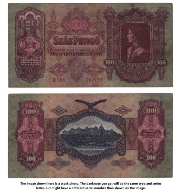 HUNGARY 100 pengo 1930 VF-