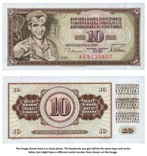 YUGOSLAVIA 10 dinara 1978 / Wide letters in serial # / UNC