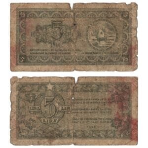 YUGOSLAVIA 5 lira 1945 / Economy Bank for Istra, Rijeka and Slovenian Littoral Region / VG