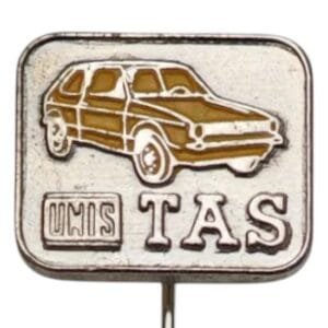 YUGOSLAVIA Volkswagen Golf cars / UNIS TAS Sarajevo / vintage lapel pin