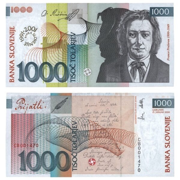 SLOVENIA 1000 tolarjev 2000 / Overprint BANKA SLOVENIJE 1991-2001 / UNC