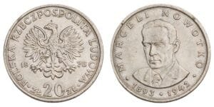 POLAND 20 zlotych 1976 / Marceli Nowotko / XF