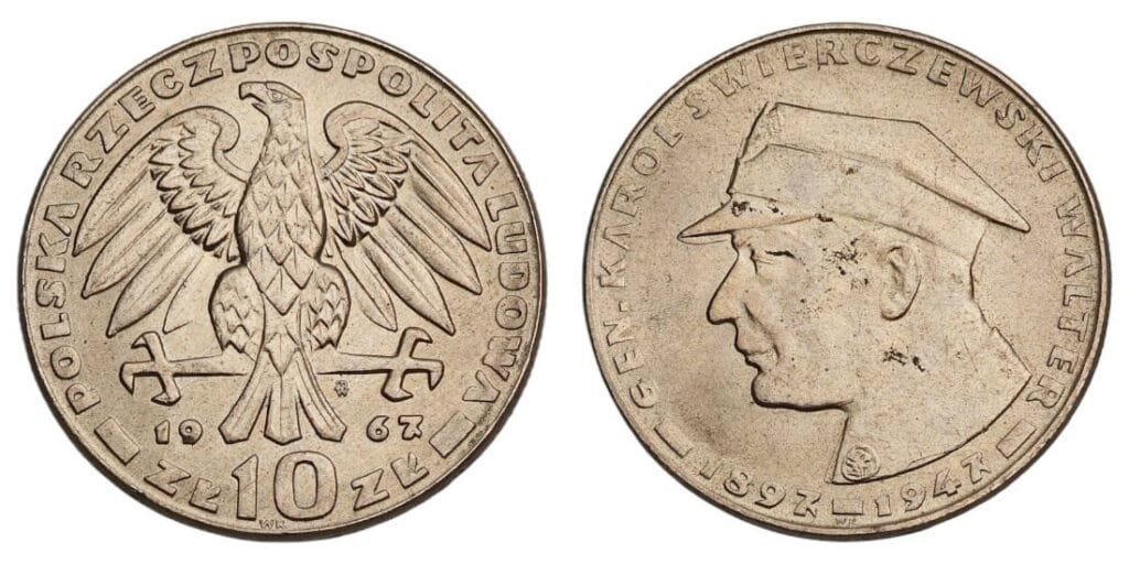 POLAND 10 zlotych 1967 / Karol Swierczewski Walter / XF