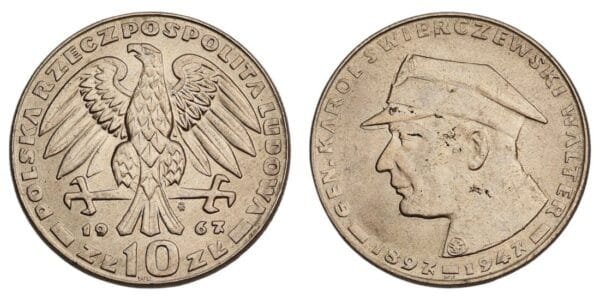 POLAND 10 zlotych 1967 / Karol Swierczewski Walter / XF
